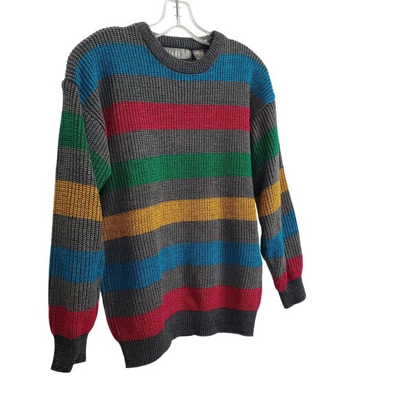 Gitano Other - Gitano Mens M Sweater Striped Knit Acrylic Ribbed Cuff and Hem Soft 80s Vintage